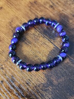 1pc Stay Sleep Elastic Bracelet- 8mm Purple Quartz,purple Ombre, Stress Relief,